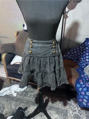 Tiered Mini Skirt with Gold Button Detail - Gray
